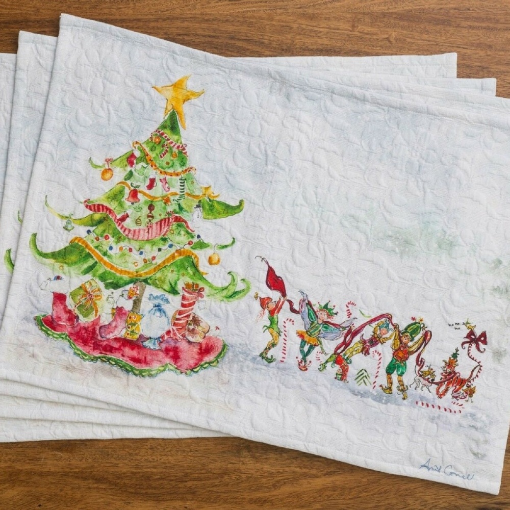 April Cornell Placemats Set/4 Christmas Elves NWT